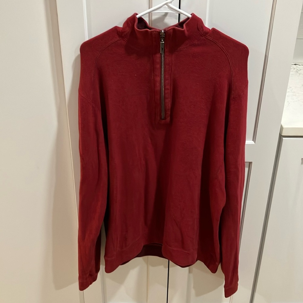 Tommy Bahama Men’s Red Maroon Reversible Cotton Quarter Zip Crewneck Sweater Top